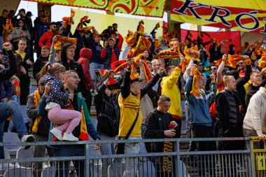 Korona taraftarları Korona Kielce ve Jagiellonia Bialystok (Maciej Rogowski) takımları arasında oynanan PKO BP Ekstraklasa maçı sırasında görüldü)