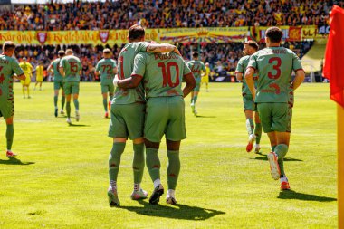 Afimico Pululu, Korona Kielce ve Jagiellonia Bialystok (Maciej Rogowski) takımları arasındaki PKO BP Ekstraklasa maçında gol attıktan sonra kutlama yaparken görüldü.)