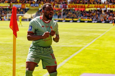 Afimico Pululu, Korona Kielce ve Jagiellonia Bialystok (Maciej Rogowski) takımları arasındaki PKO BP Ekstraklasa maçında gol attıktan sonra kutlama yaparken görüldü.)