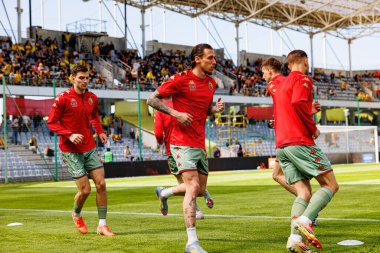 Korona Kielce ve Jagiellonia Bialystok (Maciej Rogowski) takımları arasında oynanan PKO BP Ekstraklasa maçı sırasında Jagiellonia oyuncuları)