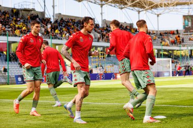 Korona Kielce ve Jagiellonia Bialystok (Maciej Rogowski) takımları arasında oynanan PKO BP Ekstraklasa maçı sırasında Jagiellonia oyuncuları)