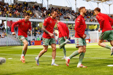 Korona Kielce ve Jagiellonia Bialystok (Maciej Rogowski) takımları arasında oynanan PKO BP Ekstraklasa maçı sırasında Jagiellonia oyuncuları)