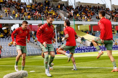 Korona Kielce ve Jagiellonia Bialystok (Maciej Rogowski) takımları arasında oynanan PKO BP Ekstraklasa maçı sırasında Jagiellonia oyuncuları)