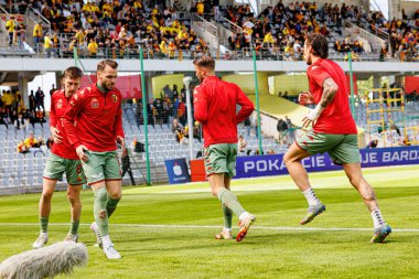 Korona Kielce ve Jagiellonia Bialystok (Maciej Rogowski) takımları arasında oynanan PKO BP Ekstraklasa maçı sırasında Jagiellonia oyuncuları)