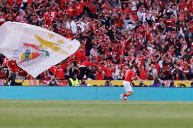 Kerem Akturkoglu, SL Benfica ve Sporting CP (Maciej Rogowski) takımları arasındaki Liga Portekiz maçında gol attıktan sonra kutlama yaparken görüldü.)
