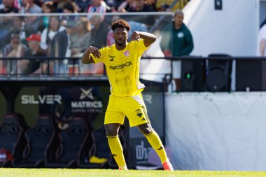 Ze Luis, Liga Portekiz maçında gol attıktan sonra Estrela Amadora ve AVS Futebol SAD takımları arasında Estadio Jose Gomes 'de (Maciej Rogowski)