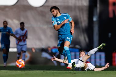 Abdessamad Ezzalzouli ve Ivan Balliu, Estadio de Vallecas 'taki Rayo Vallecano ve Real Betis Balompie (Maciej Rogowski) takımları arasında oynanan LaLiga EA Spor karşılaşmasında görüldü.