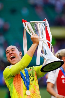 Manuela Zinsberger, UEFA Kadınlar Şampiyonlar Ligi 2025 final maçında Estadio Jose Alvalade 'de Arsenal FC Barcelona (Maciej Rogowski) ile görüldü.)