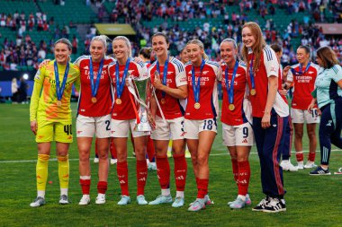 Arsenal 'in oyuncuları UEFA Kadınlar Şampiyonlar Ligi 2025 final maçında Estadio Jose Alvalade' de (Maciej Rogowski) Arsenal FC Barcelona ile FC Barcelona arasında görüldü.)