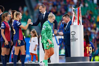 Ellie Roebuck UEFA Kadınlar Şampiyonlar Ligi 2025 final maçında Estadio Jose Alvalade 'de Arsenal FC ve FC Barcelona arasında görüldü (Maciej Rogowski)