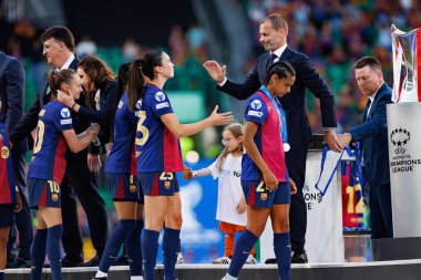 FC Barcelona 'nın oyuncuları UEFA Kadınlar Şampiyonlar Ligi 2025 final maçında Estadio Jose Alvalade' de Arsenal FC Barcelona (Maciej Rogowski)