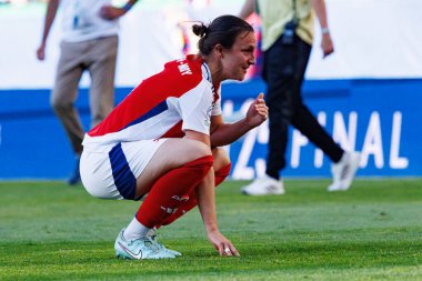 Lotte Wubben-Moy, UEFA Şampiyonlar Ligi 2025 final maçında Estadio Jose Alvalade 'de Arsenal FC ve FC Barcelona arasında görüldü.)