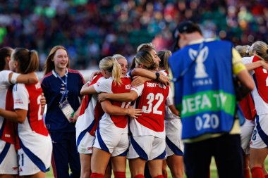 Arsenal 'in oyuncuları UEFA Kadınlar Şampiyonlar Ligi 2025 final maçında Estadio Jose Alvalade' de (Maciej Rogowski) Arsenal FC Barcelona ile FC Barcelona arasında görüldü.)