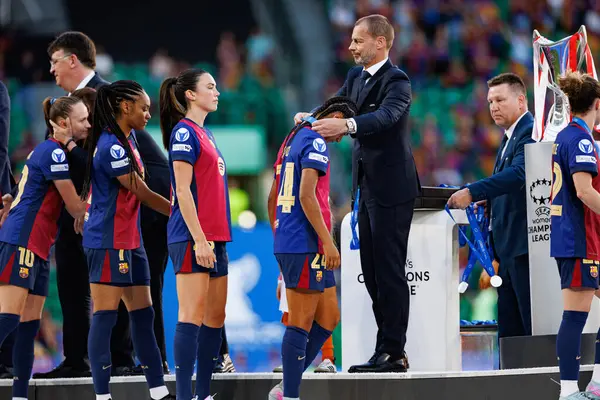 FC Barcelona 'nın oyuncuları UEFA Kadınlar Şampiyonlar Ligi 2025 final maçında Estadio Jose Alvalade' de Arsenal FC Barcelona (Maciej Rogowski)