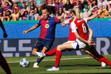 Claudia Pina UEFA Şampiyonlar Ligi 2025 final maçında Estadio Jose Alvalade 'de Arsenal FC ve FC Barcelona arasında görüldü.)