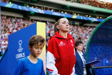 Katie McCabe UEFA Kadınlar Şampiyonlar Ligi 2025 final maçında Estadio Jose Alvalade 'de Arsenal FC ve FC Barcelona arasında görüldü.)