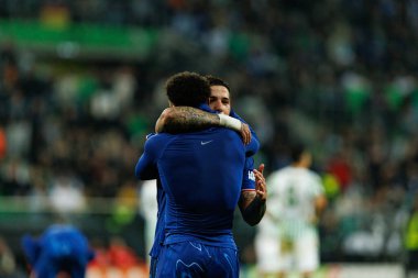 Chelsea 'nin oyuncuları, Real Betis Balompie ile Chelsea FC (Maciej Rogowski) arasındaki UEFA Konferans Ligi 2025 final maçında Jadon Sancho' dan gol üstüne gol atarken görüldü (Maciej Rogowski)