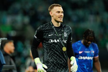 Filip Jorgensen, Real Betis Balompie ile Chelsea FC (Maciej Rogowski) arasında oynanan UEFA Konferans Ligi 2025 final maçında görüldü.)