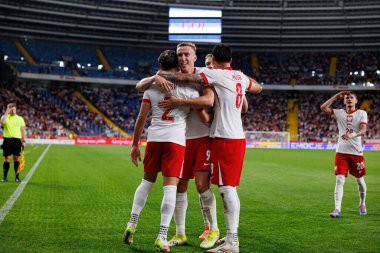Polonya milli takımları ile Moldova (Maciej Rogowski) arasında oynanan uluslararası dostluk maçında Polonyalı oyuncular Matty Cash 'ten gol üstüne gol atarken görüldü (Maciej Rogowski)