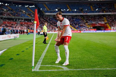 Matty Cash, Polonya ve Moldova milli takımları arasında oynanan uluslararası dostluk maçında attığı golün ardından kutlama yaparken görülüyor (Maciej Rogowski))