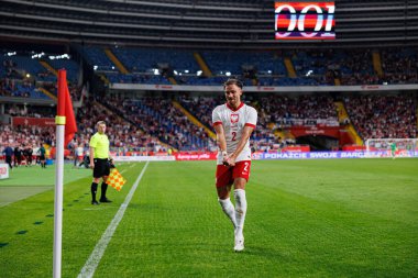 Matty Cash, Polonya ve Moldova milli takımları arasında oynanan uluslararası dostluk maçında attığı golün ardından kutlama yaparken görülüyor (Maciej Rogowski))