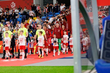 Polonya ve Moldova milli takımları arasında oynanan uluslararası dostluk maçında Polonyalı oyuncular görülüyor (Maciej Rogowski)