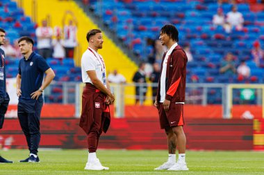 Polonya ve Moldova milli takımları arasında oynanan uluslararası dostluk maçı sırasında Matty Cash ve Maximilian Oyedele (Maciej Rogowski)