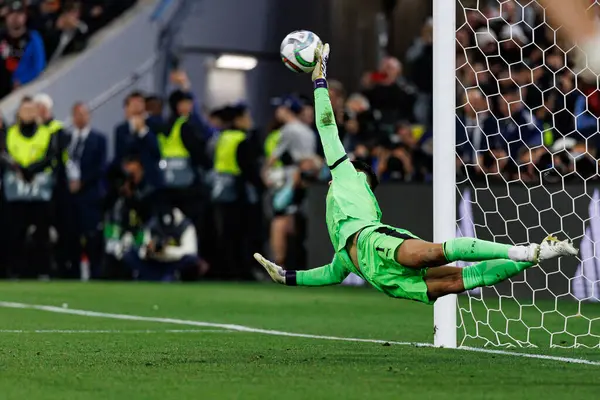 Diogo Costa, UEFA Uluslar Ligi 2025 final maçında Portekiz ve İspanya milli takımları arasında penaltıyı savunurken görüldü (Maciej Rogowski)