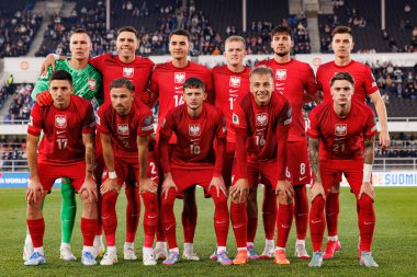 2026 Dünya Kupası 'nda Finlandiya ve Polonya milli takımları arasında oynanan Avrupa ön eleme maçında Polonya takımı (Maciej Rogowski)