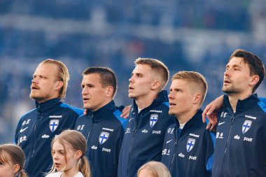 Finlandiya ve Polonya milli takımları arasında oynanan 2026 Dünya Kupası Avrupa ön eleme maçında Finlandiya 'nın oyuncuları (Maciej Rogowski))