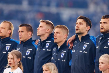 Finlandiya ve Polonya milli takımları arasında oynanan 2026 Dünya Kupası Avrupa ön eleme maçında Finlandiya 'nın oyuncuları (Maciej Rogowski))