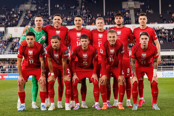 2026 Dünya Kupası 'nda Finlandiya ve Polonya milli takımları arasında oynanan Avrupa ön eleme maçında Polonya takımı (Maciej Rogowski)