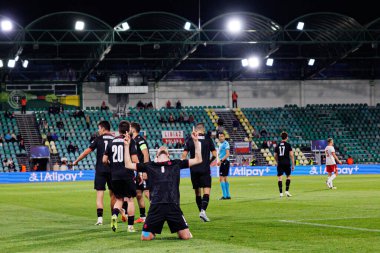 Nodar Lominadze, Polonya ve Gürcistan milli takımları arasında oynanan UEFA Euro U-21 2025 maçında gol attıktan sonra kutlama yaparken görüldü (Maciej Rogowski)