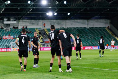Nodar Lominadze, Polonya ve Gürcistan milli takımları arasında oynanan UEFA Euro U-21 2025 maçında gol attıktan sonra kutlama yaparken görüldü (Maciej Rogowski)