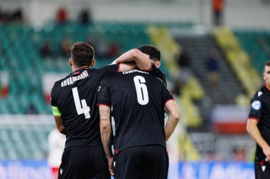 Nodar Lominadze, Polonya ve Gürcistan milli takımları arasında oynanan UEFA Euro U-21 2025 maçında gol attıktan sonra kutlama yaparken görüldü (Maciej Rogowski)