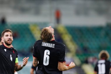 Nodar Lominadze, Polonya ve Gürcistan milli takımları arasında oynanan UEFA Euro U-21 2025 maçında gol attıktan sonra kutlama yaparken görüldü (Maciej Rogowski)