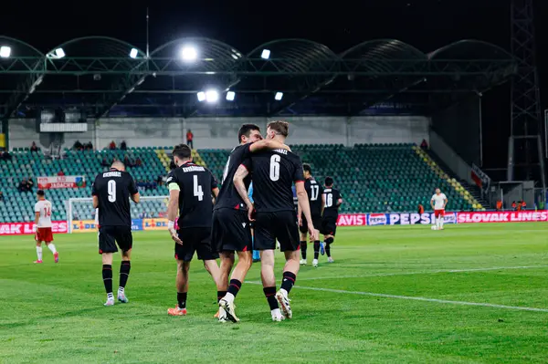 Nodar Lominadze, Polonya ve Gürcistan milli takımları arasında oynanan UEFA Euro U-21 2025 maçında gol attıktan sonra kutlama yaparken görüldü (Maciej Rogowski)