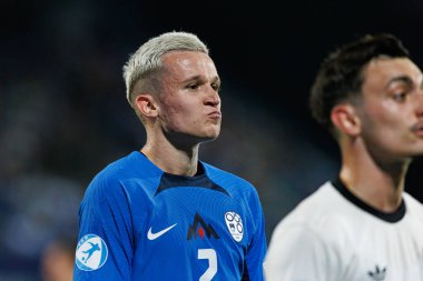 Mitja Ileniç, Almanya ve Slovenya milli takımları arasında oynanan UEFA U-21-2025 maçında görüldü (Maciej Rogowski)