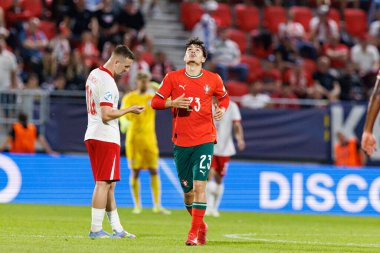 Rodrigo Gomes, Portekiz ve Polonya milli takımları arasında oynanan UEFA Euro U-21 2025 maçında gol attıktan sonra kutlama yaparken görüldü (Maciej Rogowski)