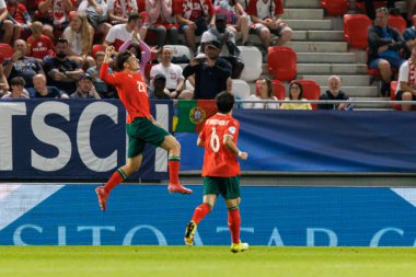 Rodrigo Gomes, Portekiz ve Polonya milli takımları arasında oynanan UEFA Euro U-21 2025 maçında gol attıktan sonra kutlama yaparken görüldü (Maciej Rogowski)