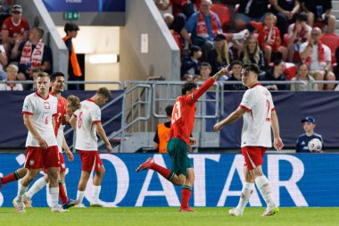 Rodrigo Gomes, Portekiz ve Polonya milli takımları arasında oynanan UEFA Euro U-21 2025 maçında gol attıktan sonra kutlama yaparken görüldü (Maciej Rogowski)