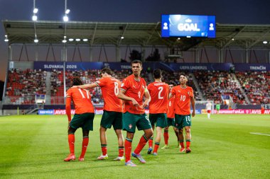 Henrique Araujo, Portekiz ve Polonya milli takımları arasında oynanan UEFA Euro U-21 2025 maçında gol attıktan sonra kutlama yaparken görüldü (Maciej Rogowski)