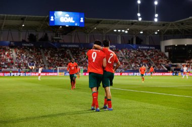 Rodrigo Pinheiro ve Henrique Araujo, Portekiz ve Polonya milli takımları arasında oynanan UEFA Euro U-21 2025 maçında gol attıktan sonra kutlama yaparken görüldü (Maciej Rogowski)