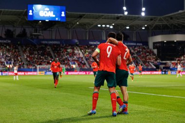Rodrigo Pinheiro ve Henrique Araujo, Portekiz ve Polonya milli takımları arasında oynanan UEFA Euro U-21 2025 maçında gol attıktan sonra kutlama yaparken görüldü (Maciej Rogowski)