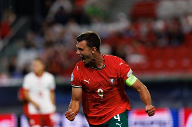 Henrique Araujo, Portekiz ve Polonya milli takımları arasında oynanan UEFA Euro U-21 2025 maçında gol attıktan sonra kutlama yaparken görüldü (Maciej Rogowski)