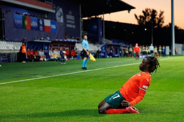 Geovany Quenda, Portekiz ve Polonya milli takımları arasında oynanan UEFA Euro U-21 2025 maçında gol attıktan sonra kutlama yaparken görüldü (Maciej Rogowski)
