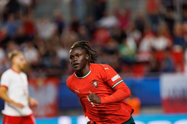 Geovany Quenda, Portekiz ve Polonya milli takımları arasında oynanan UEFA Euro U-21 2025 maçında gol attıktan sonra kutlama yaparken görüldü (Maciej Rogowski)