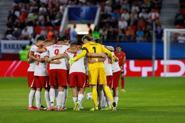 Polonya milli takımları arasında oynanan UEFA U-21-2025 maçında Polonya 'nın oyuncuları görülüyor (Maciej Rogowski)
