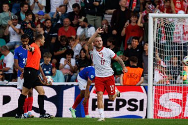 Mariusz Fornalczyk, Fransa ve Polonya milli takımları arasında oynanan UEFA Euro U-21 2025 maçında gol attıktan sonra kutlama yaparken görüldü (Maciej Rogowski)