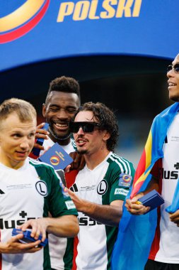 Jean Pierre Nsame, Migouel Alfarela ve Steve Kapuadi Super Puchar Polski maçında Lech Poznan ve Legia Warszawa (Maciej Rogowski)